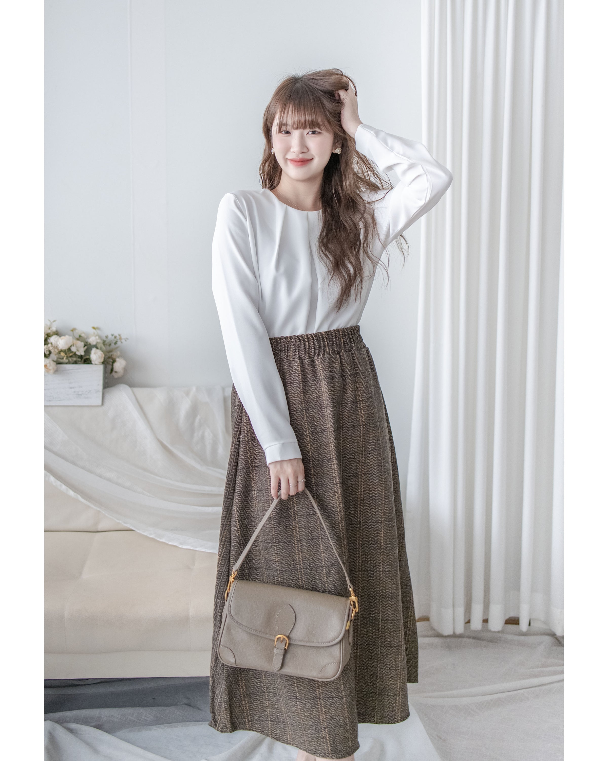 【intent X Korea label】 Houndstooth, Skirt 百搭斜格紋A傘形顯瘦半裙/ SK8857