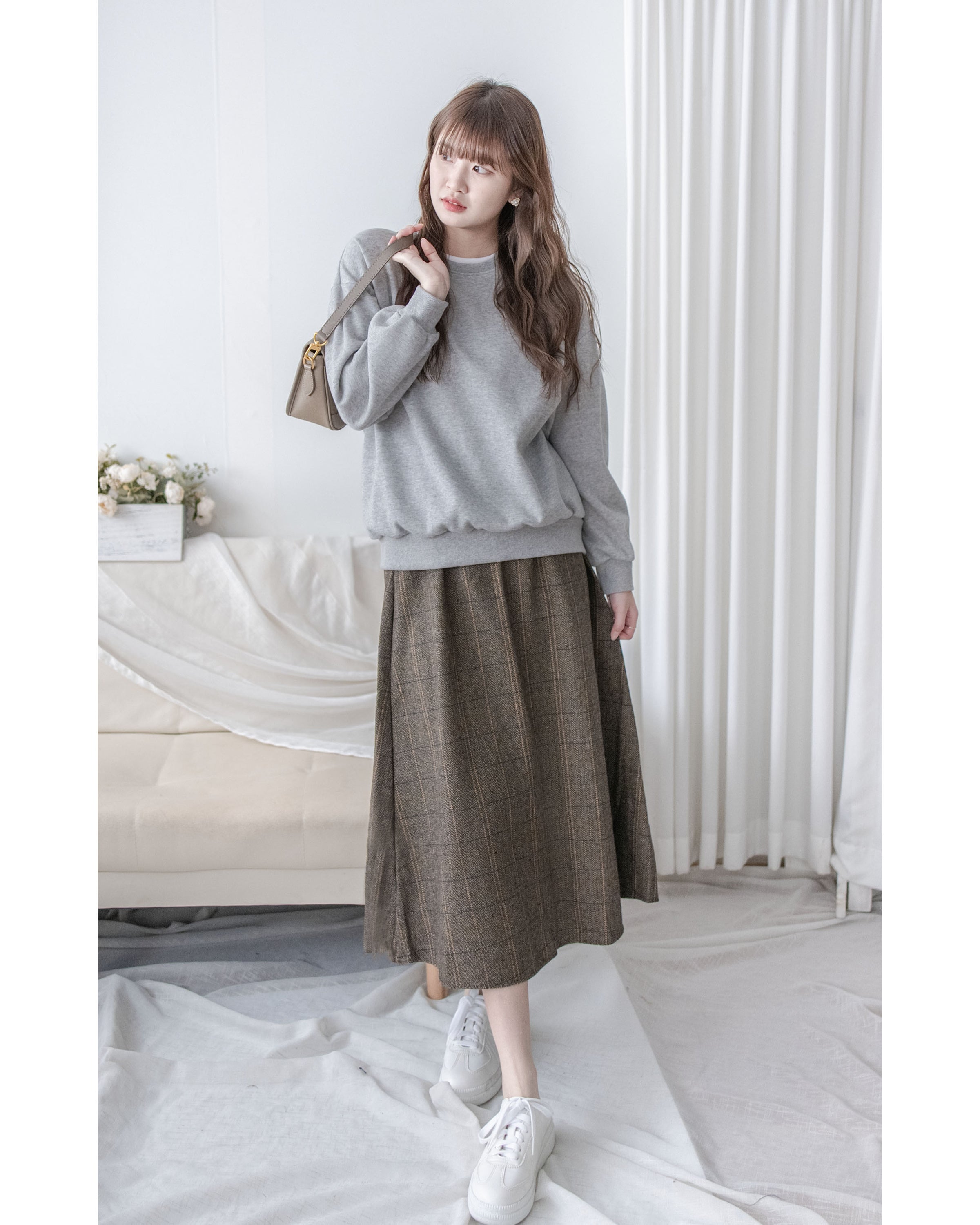 【intent X Korea label】 Houndstooth, Skirt 百搭斜格紋A傘形顯瘦半裙/ SK8857