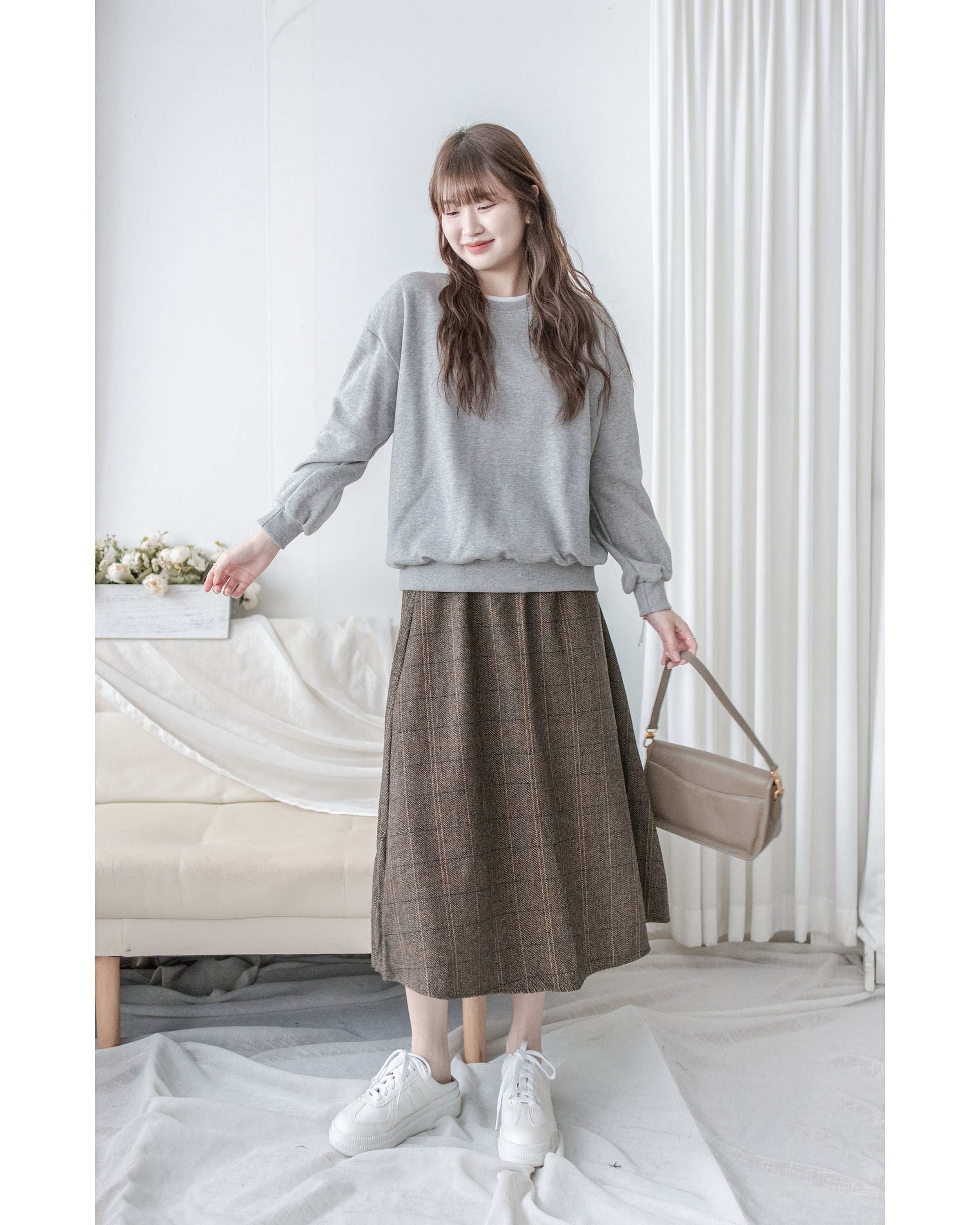 【intent X Korea label】 Houndstooth, Skirt 百搭斜格紋A傘形顯瘦半裙/ SK8857