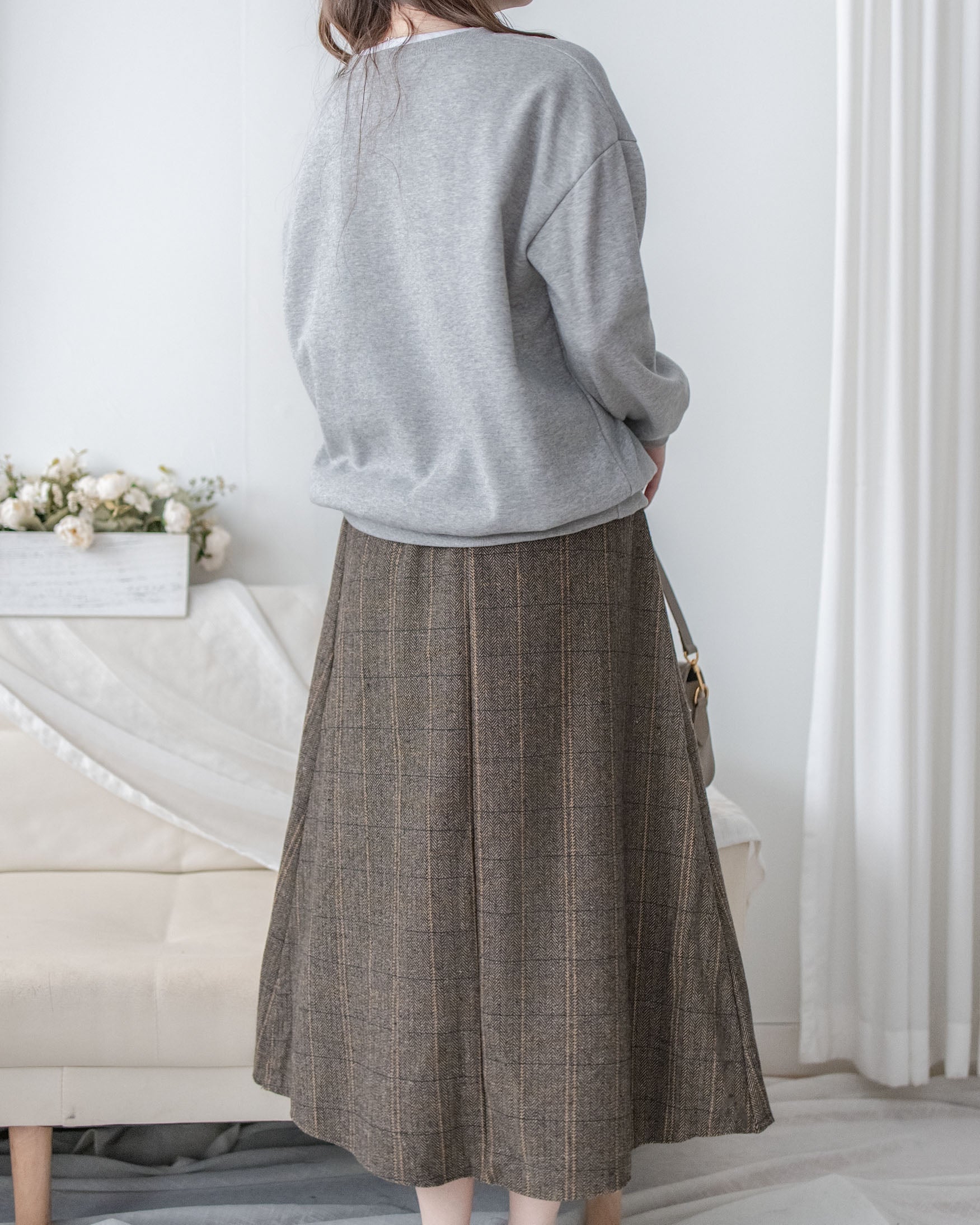【intent X Korea label】 Houndstooth, Skirt 百搭斜格紋A傘形顯瘦半裙/ SK8857