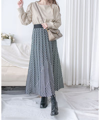 Pleated Pattern Knit Skirt 千鳥格設計感針織彈性百褶裙 / SK8920