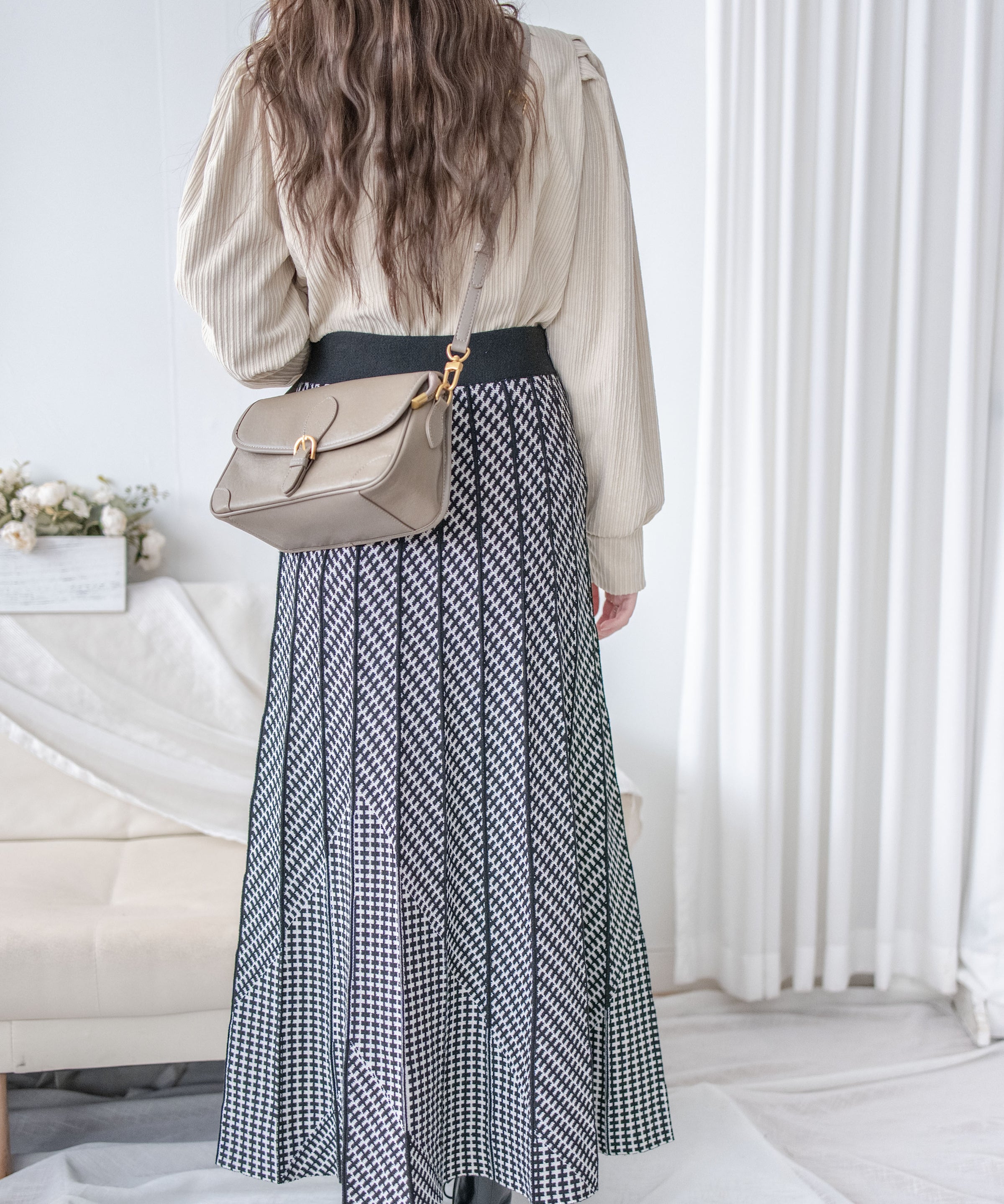 Pleated Pattern Knit Skirt 千鳥格設計感針織彈性百褶裙 / SK8920
