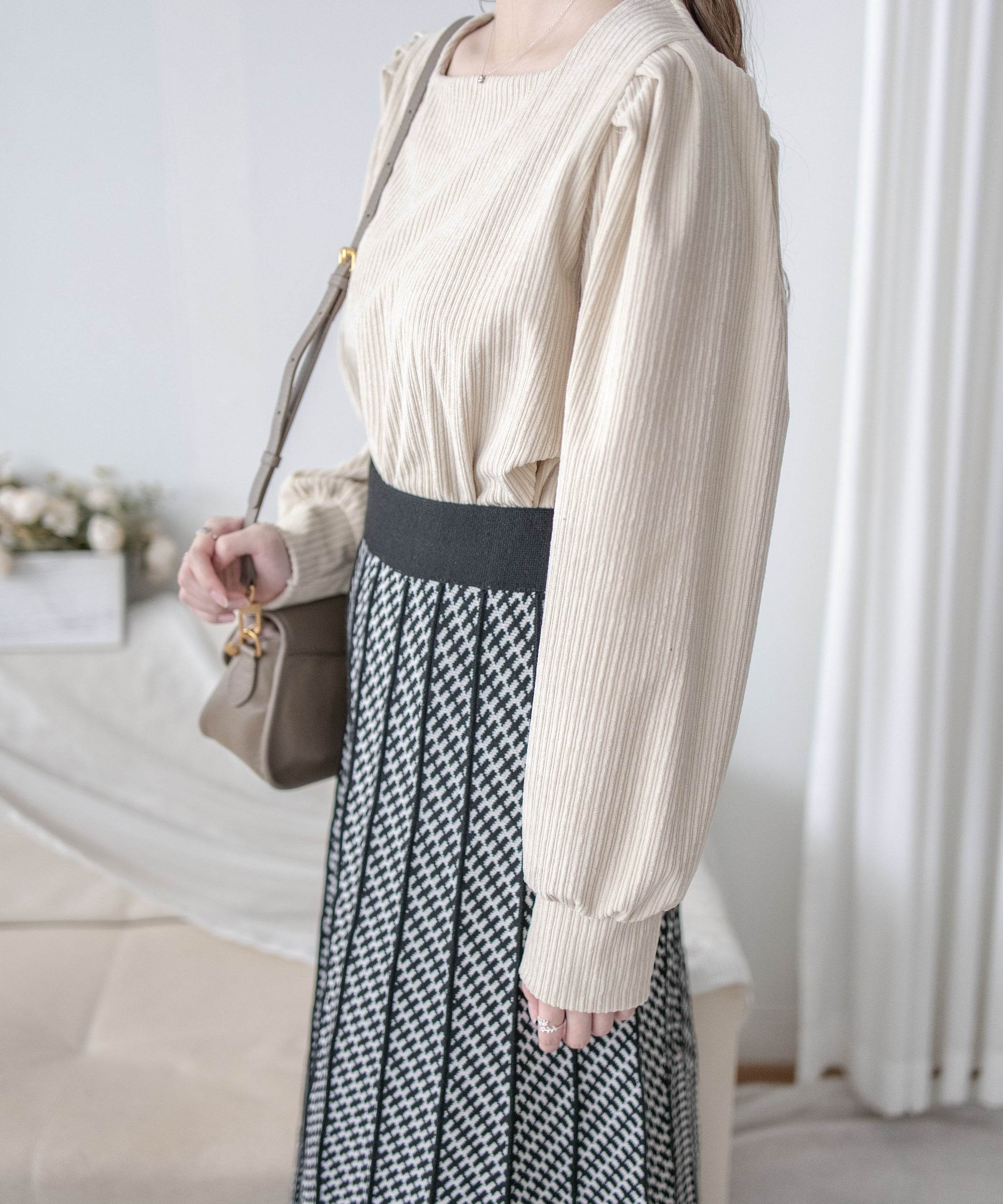 Pleated Pattern Knit Skirt 千鳥格設計感針織彈性百褶裙 / SK8920