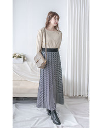 Pleated Pattern Knit Skirt 千鳥格設計感針織彈性百褶裙 / SK8920