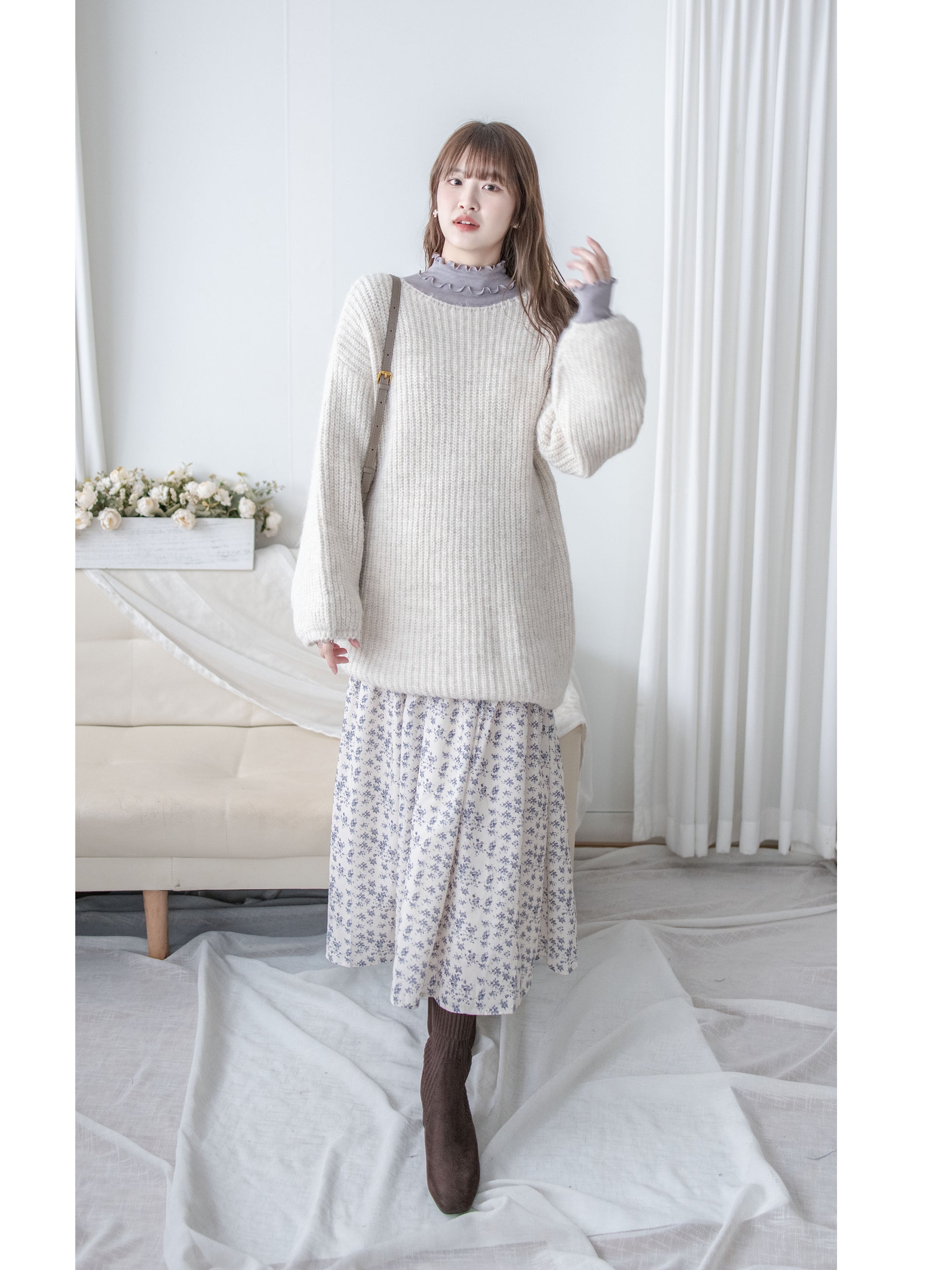 (售完即止 不設補貨） Belt Knit Top 船領織紋連腰帶修腰針織上衣/ DS1036