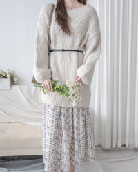 (售完即止 不設補貨） Belt Knit Top 船領織紋連腰帶修腰針織上衣/ DS1036