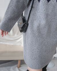 Rhombus Knit Dress 棉棉柔軟親膚英倫花瓣針織連身裙/ KT8188