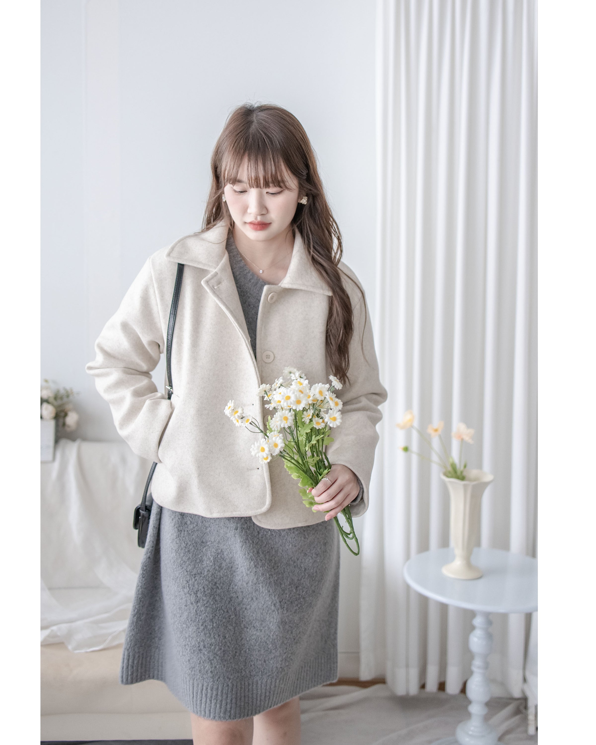 Blazer Coat 輕巧混毛呢斜形口袋大衣外套 / JK8130