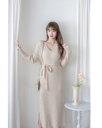 Vest Neck Dress V領側開叉彈性針織裙/ DS1034