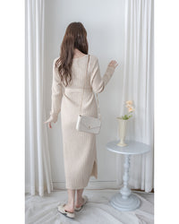 Vest Neck Dress V領側開叉彈性針織裙/ DS1034