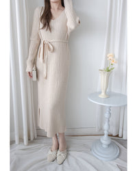 Vest Neck Dress V領側開叉彈性針織裙/ DS1034