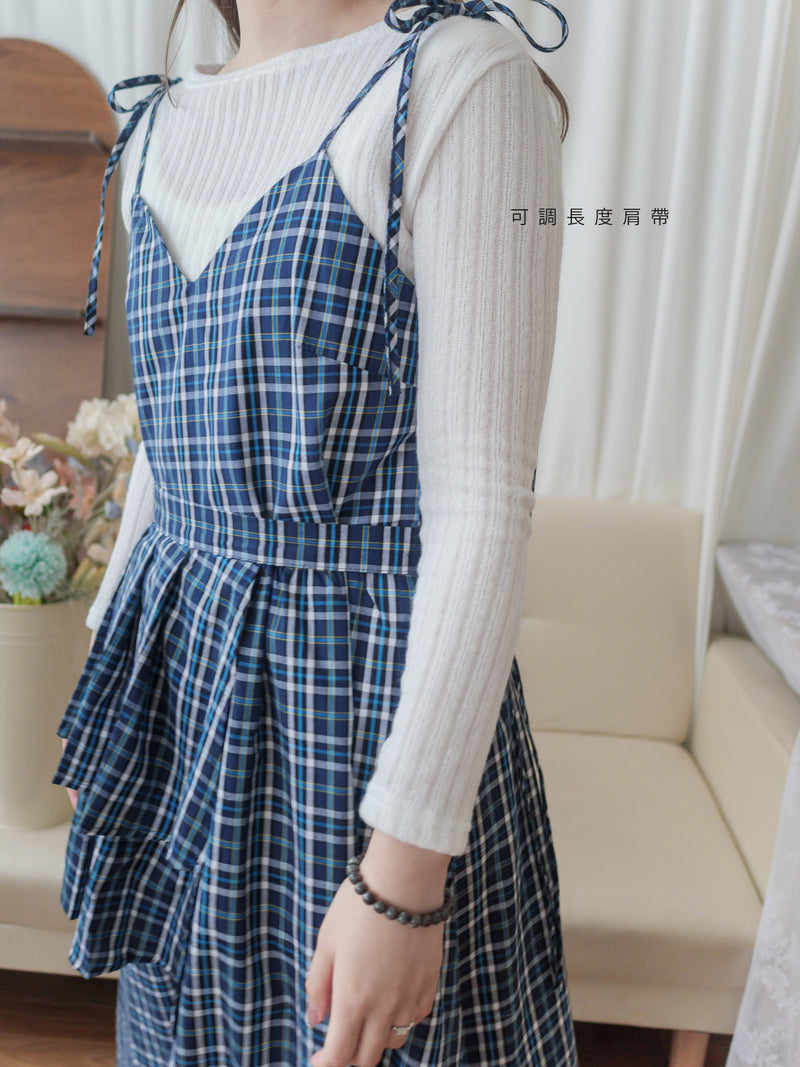 2-way Classic Check Dress 兩著配件裝飾修腰格子連身裙/ DS9824 (Pre-order 3月5截單)