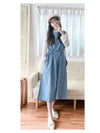 Denim Vest Dress 牛仔色白色車線背心連身裙/ DS9839