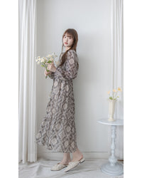 【intent X Korea label】Geometric Dress 菱格圖騰印雪紡連身裙/ DS1046