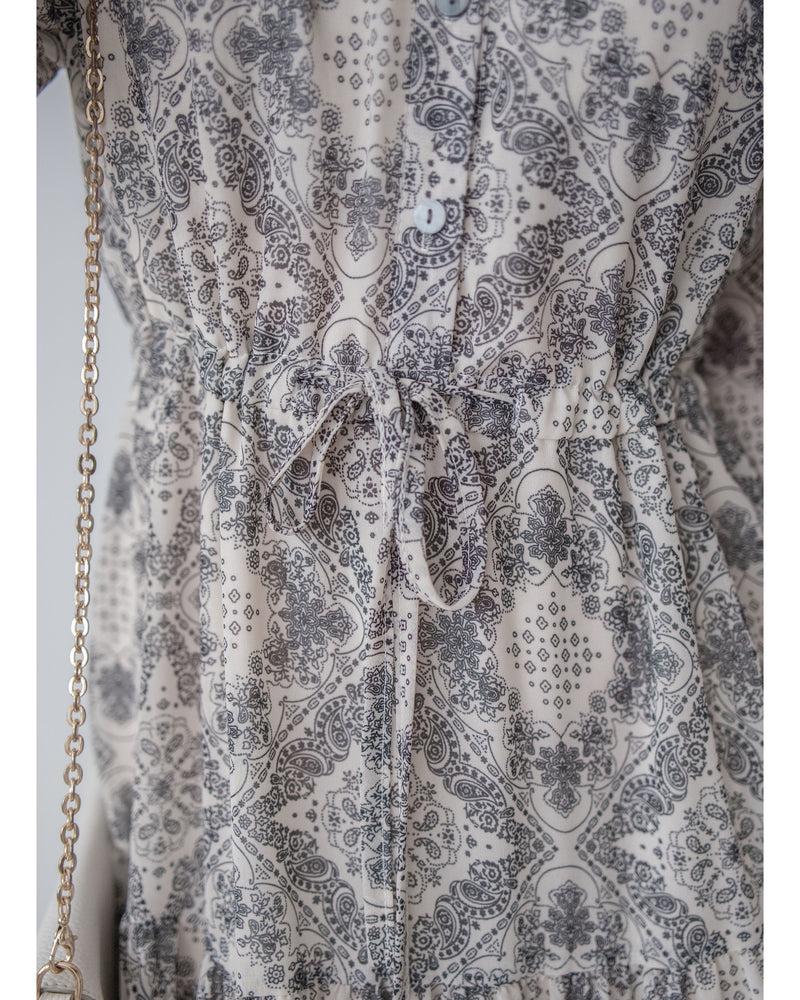 【intent X Korea label】Geometric Dress 菱格圖騰印雪紡連身裙/ DS1046