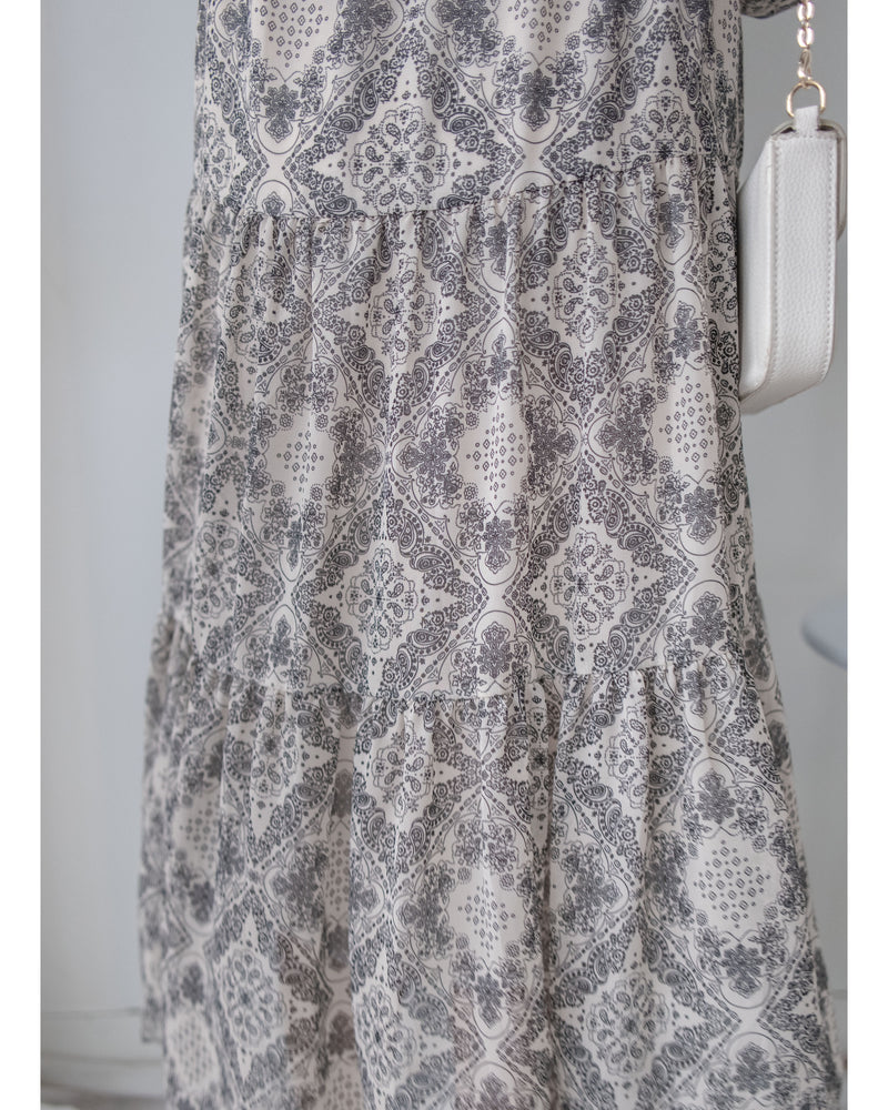 【intent X Korea label】Geometric Dress 菱格圖騰印雪紡連身裙/ DS1046