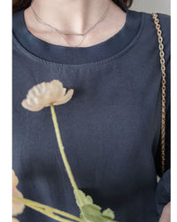 Navy Dress 輕紗圓領假兩件設計傘形連身裙/ DS1042