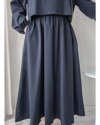 Navy Dress 輕紗圓領假兩件設計傘形連身裙/ DS1042