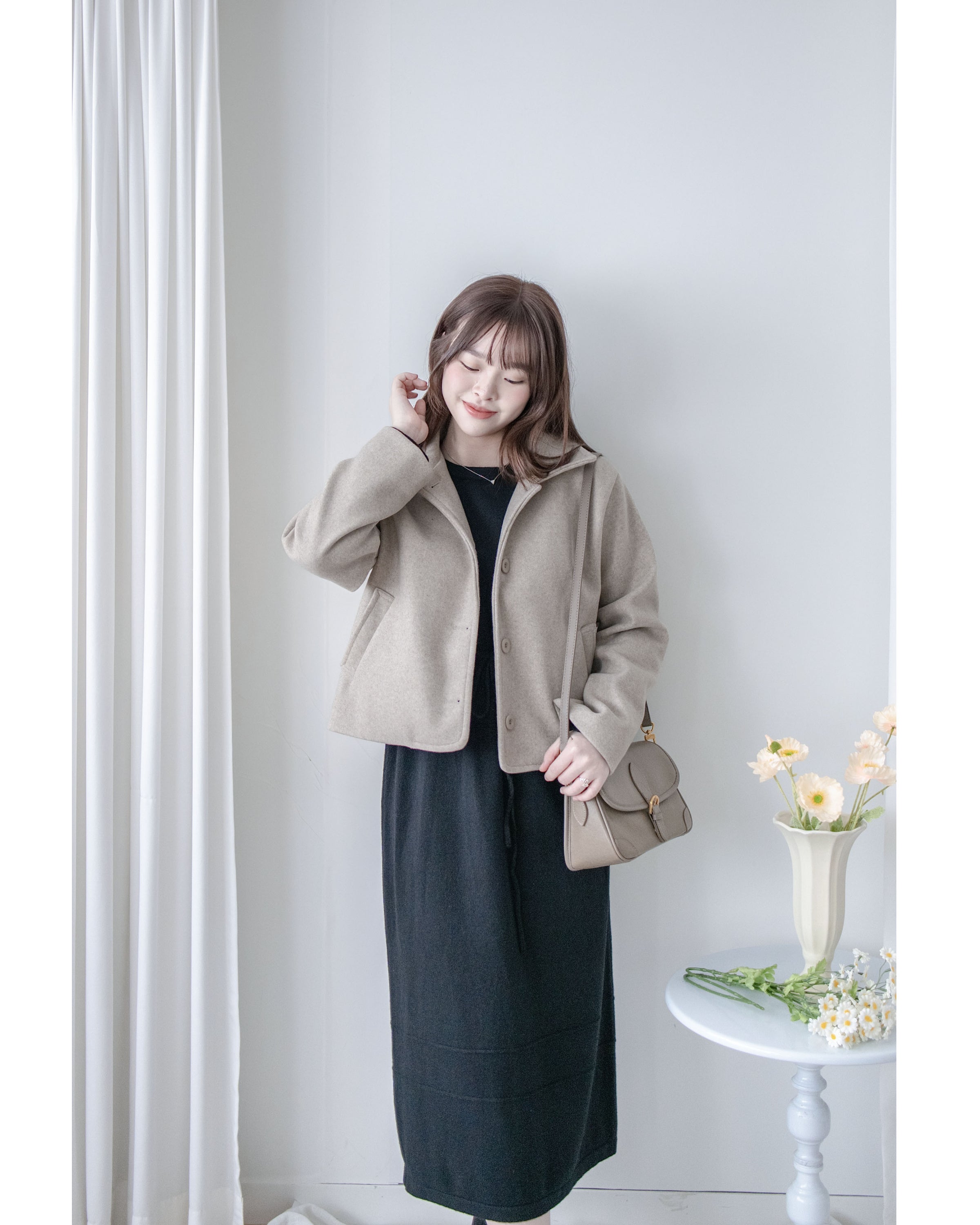 Blazer Coat 輕巧混毛呢斜形口袋大衣外套 / JK8130