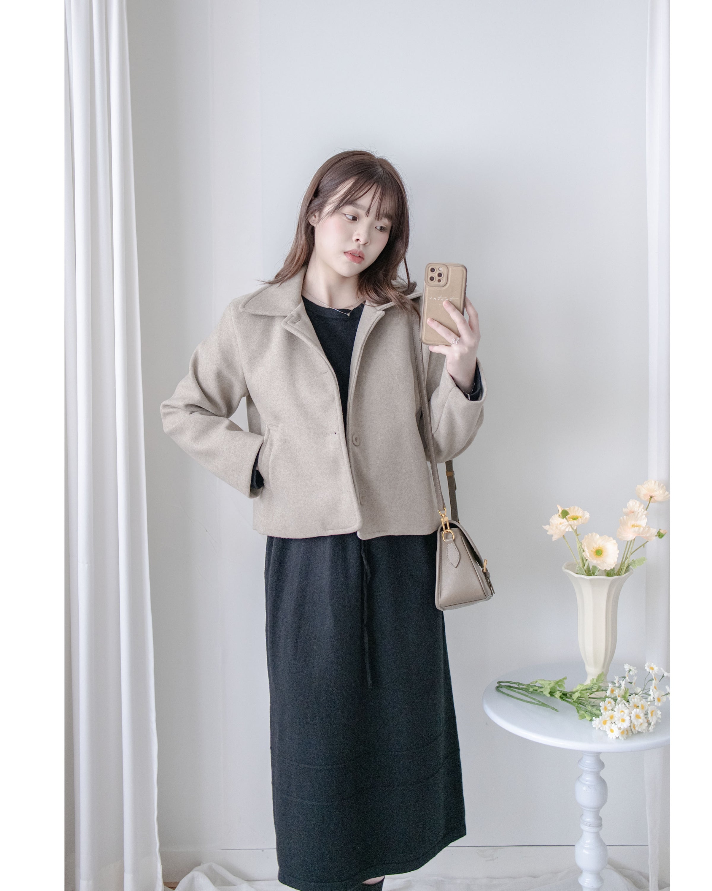 Blazer Coat 輕巧混毛呢斜形口袋大衣外套 / JK8130