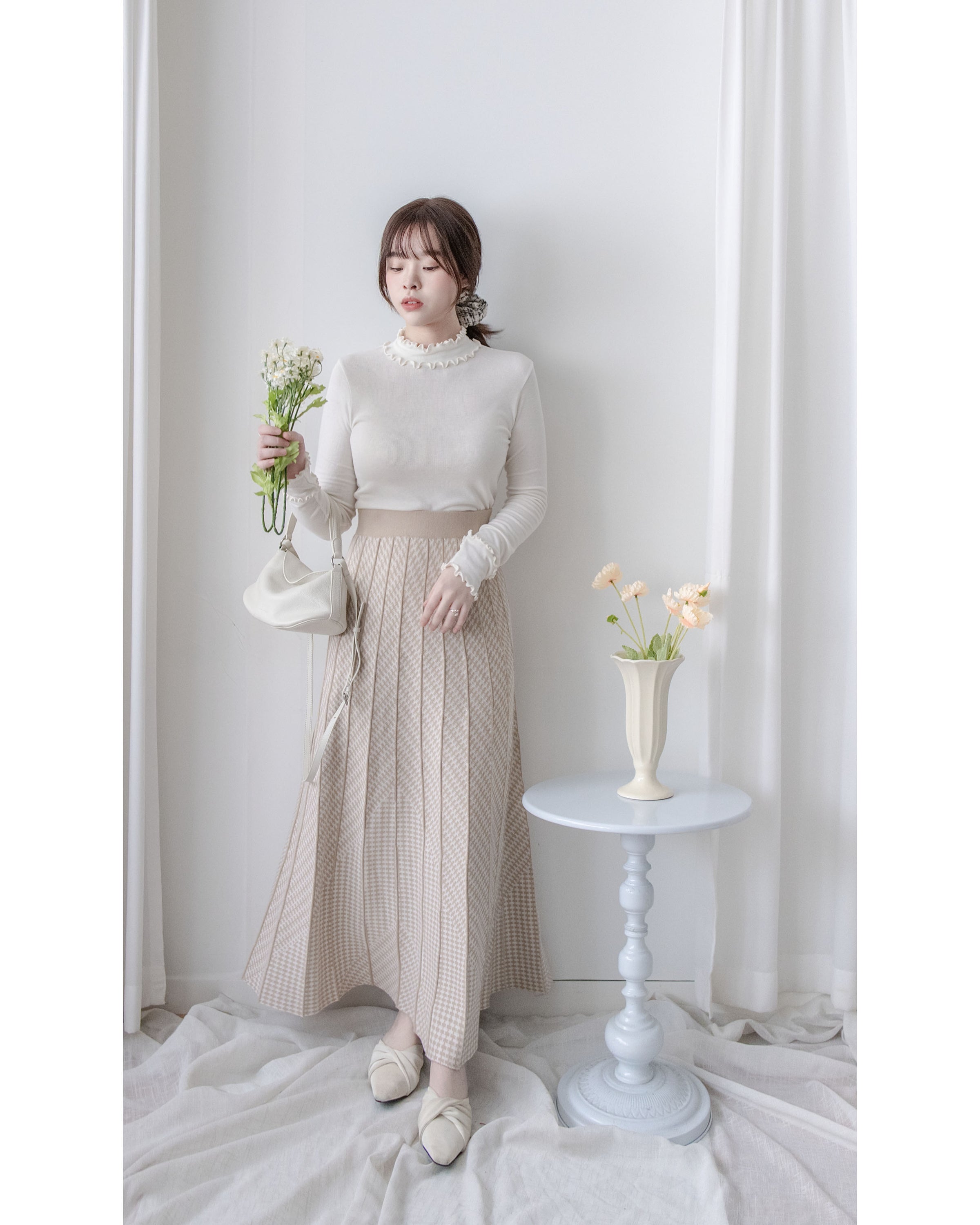 Pleated Pattern Knit Skirt 千鳥格設計感針織彈性百褶裙 / SK8920