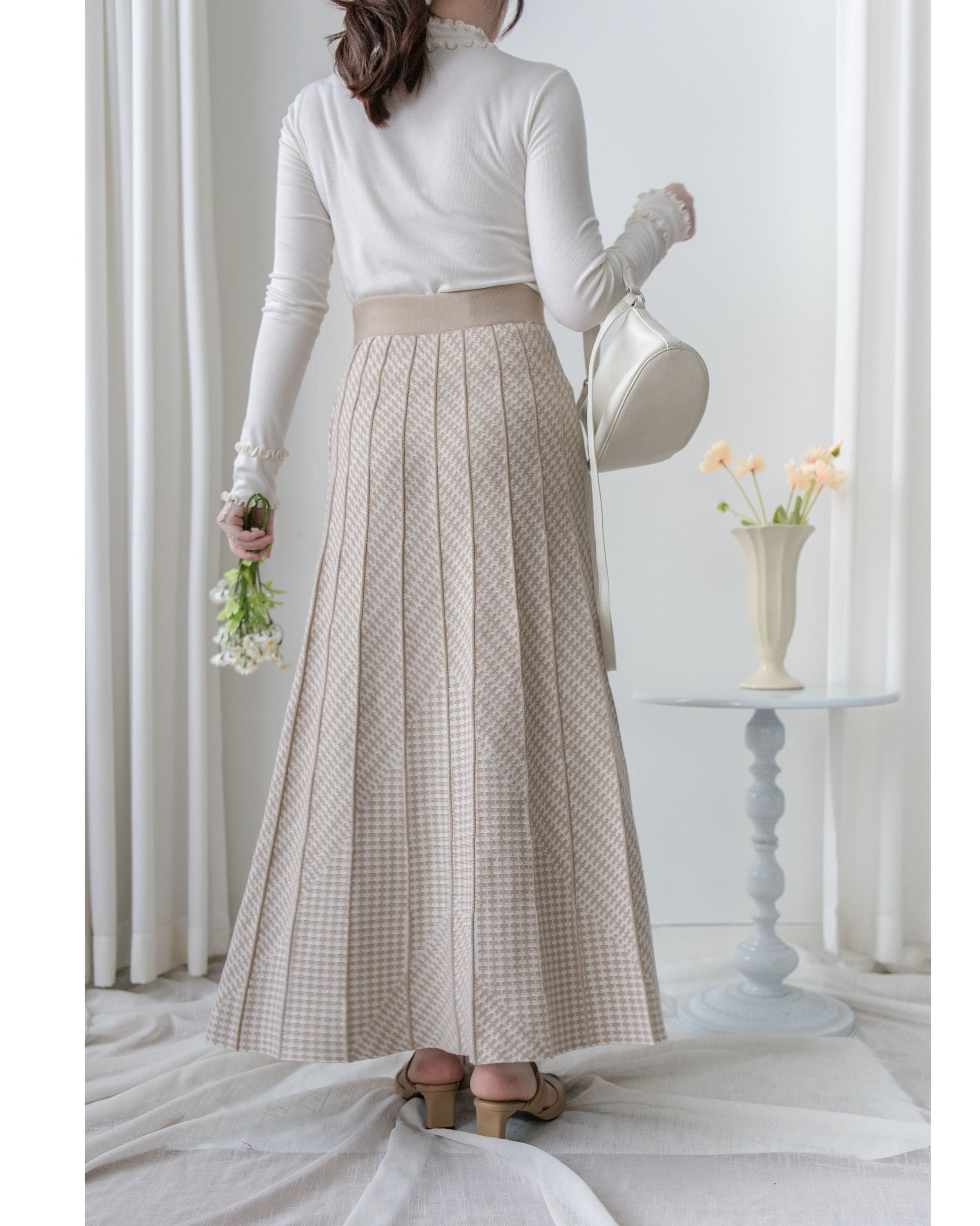 Pleated Pattern Knit Skirt 千鳥格設計感針織彈性百褶裙 / SK8920