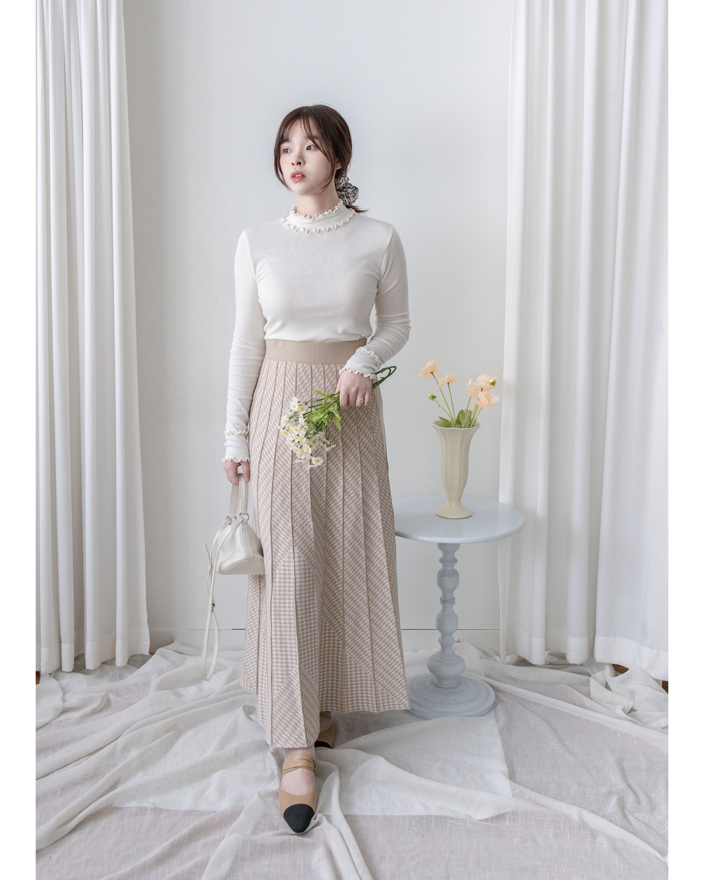 Pleated Pattern Knit Skirt 千鳥格設計感針織彈性百褶裙 / SK8920
