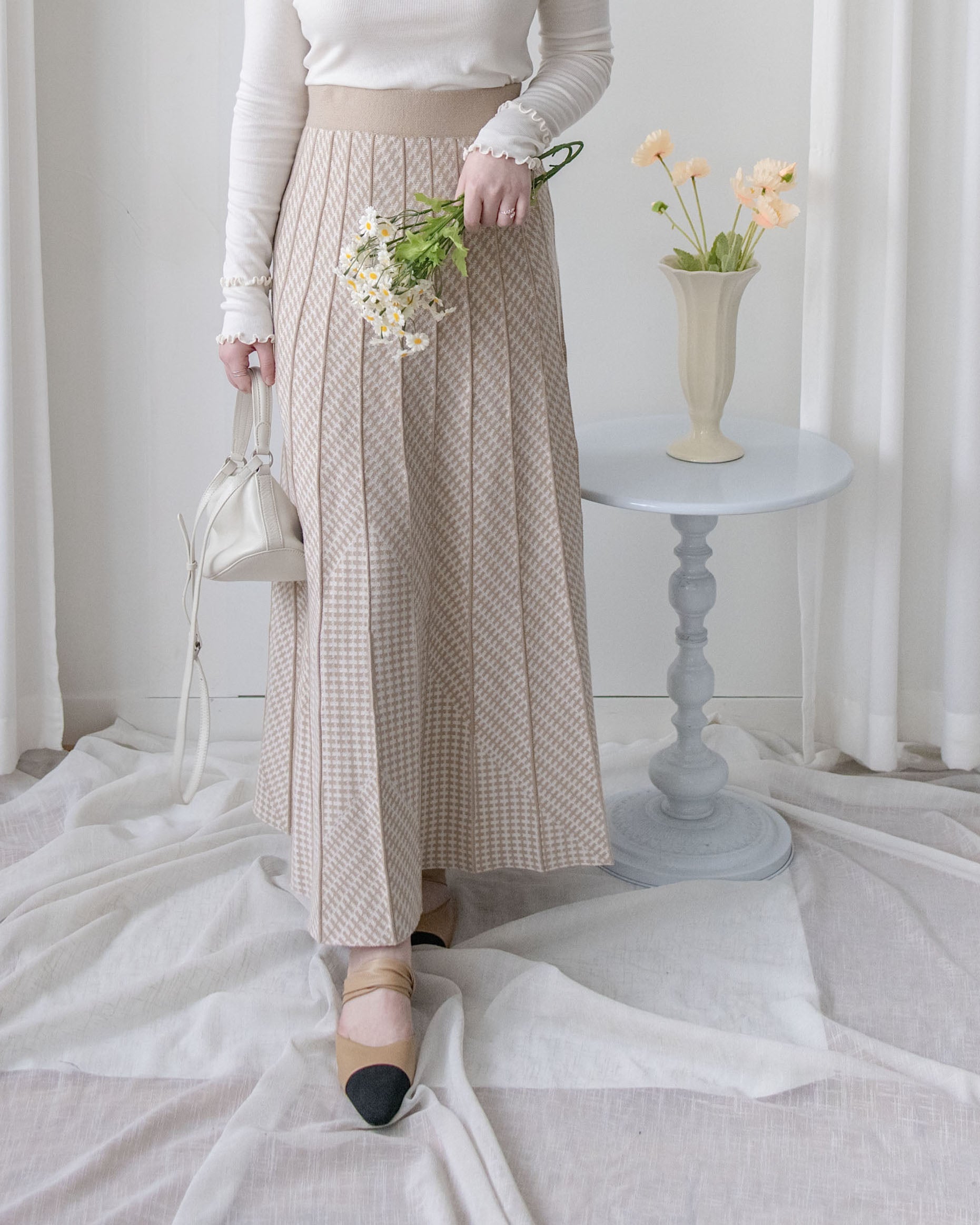 Pleated Pattern Knit Skirt 千鳥格設計感針織彈性百褶裙 / SK8920
