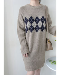 Rhombus Knit Dress 棉棉柔軟親膚英倫花瓣針織連身裙/ KT8188