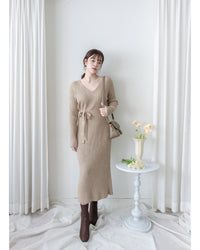 Vest Neck Dress V領側開叉彈性針織裙/ DS1034