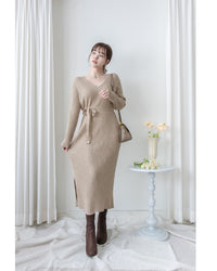 Vest Neck Dress V領側開叉彈性針織裙/ DS1034