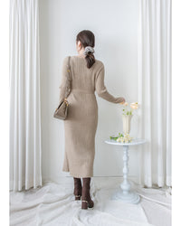 Vest Neck Dress V領側開叉彈性針織裙/ DS1034