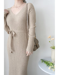 Vest Neck Dress V領側開叉彈性針織裙/ DS1034