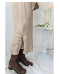 Vest Neck Dress V領側開叉彈性針織裙/ DS1034