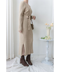 Vest Neck Dress V領側開叉彈性針織裙/ DS1034