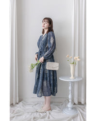 Midnight Snowflake Dress 午夜藍色雪花防皺雪紡修腰連身裙 / DS1045（pre-order)