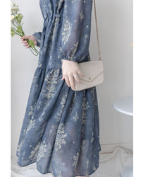 Midnight Snowflake Dress 午夜藍色雪花防皺雪紡修腰連身裙 / DS1045（pre-order)