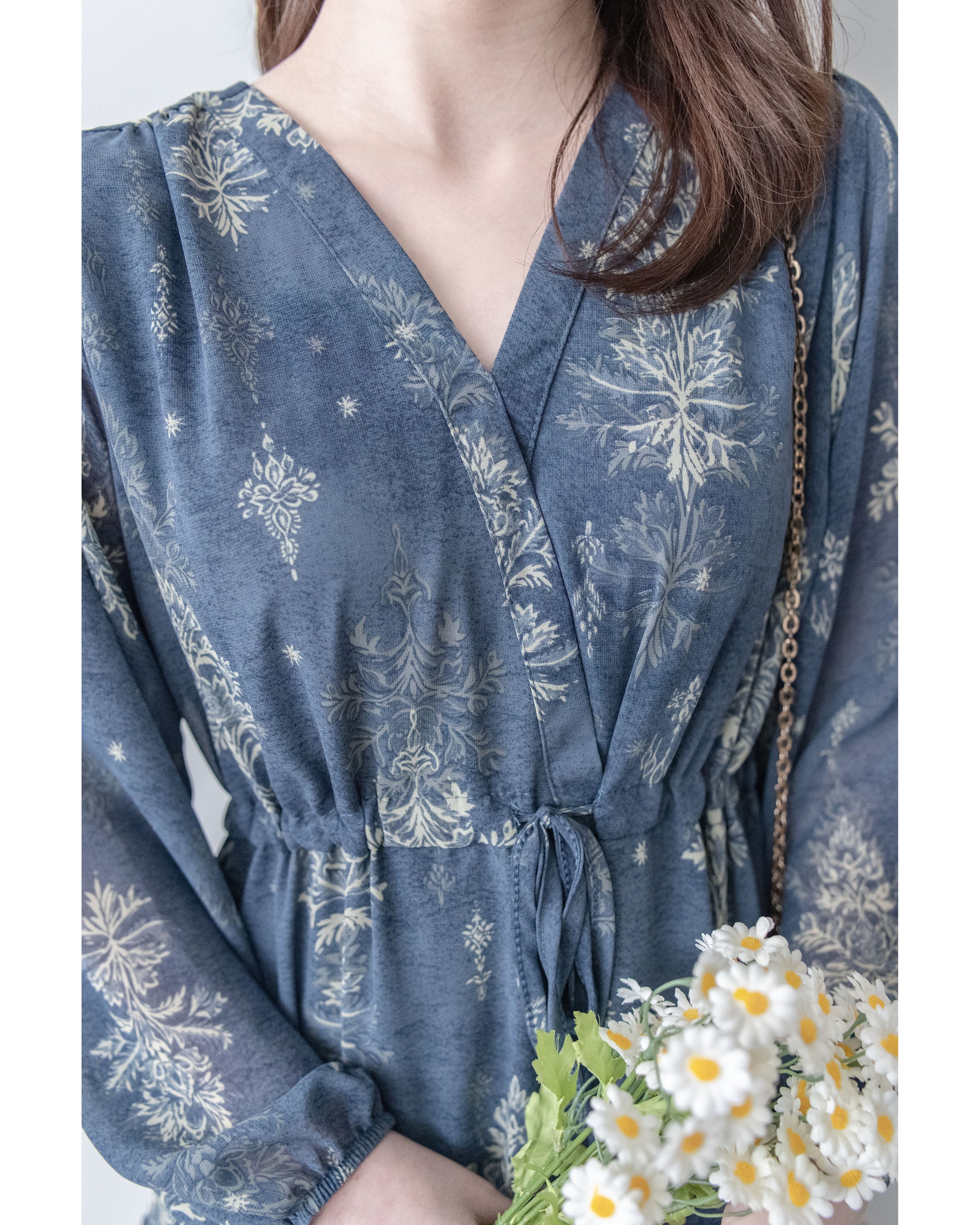 Midnight Snowflake Dress 午夜藍色雪花防皺雪紡修腰連身裙 / DS1045（pre-order)