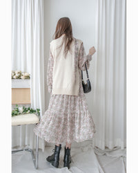 Floral Dress 雪紡碎花領口綁帶連身裙 / DS1028