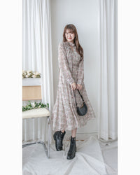 Floral Dress 雪紡碎花領口綁帶連身裙 / DS1028