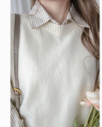 Stripe Shirt Set 不規則下擺針織背心條紋襯衫套裝/ SE9087