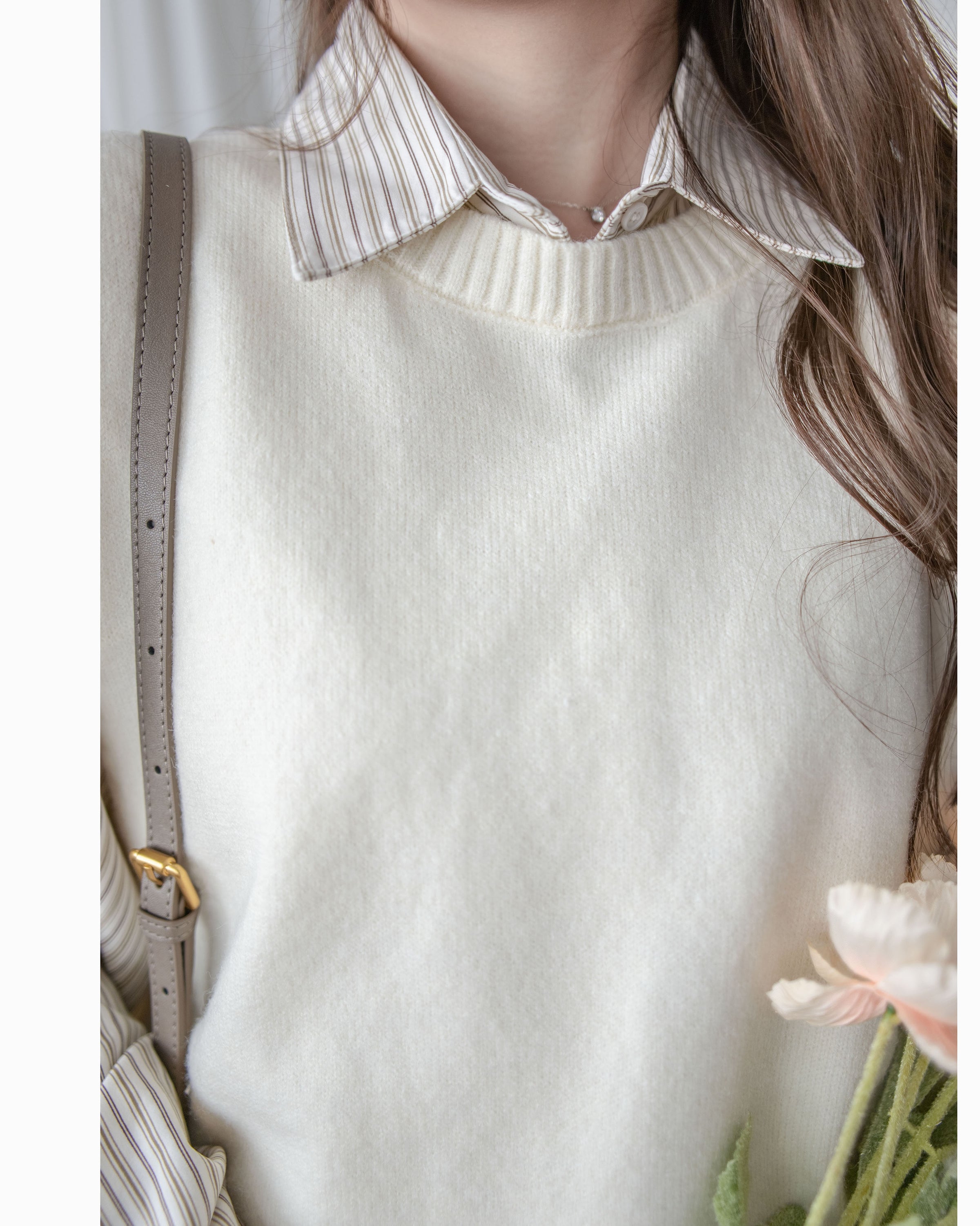 Stripe Shirt Set 不規則下擺針織背心條紋襯衫套裝/ SE9087