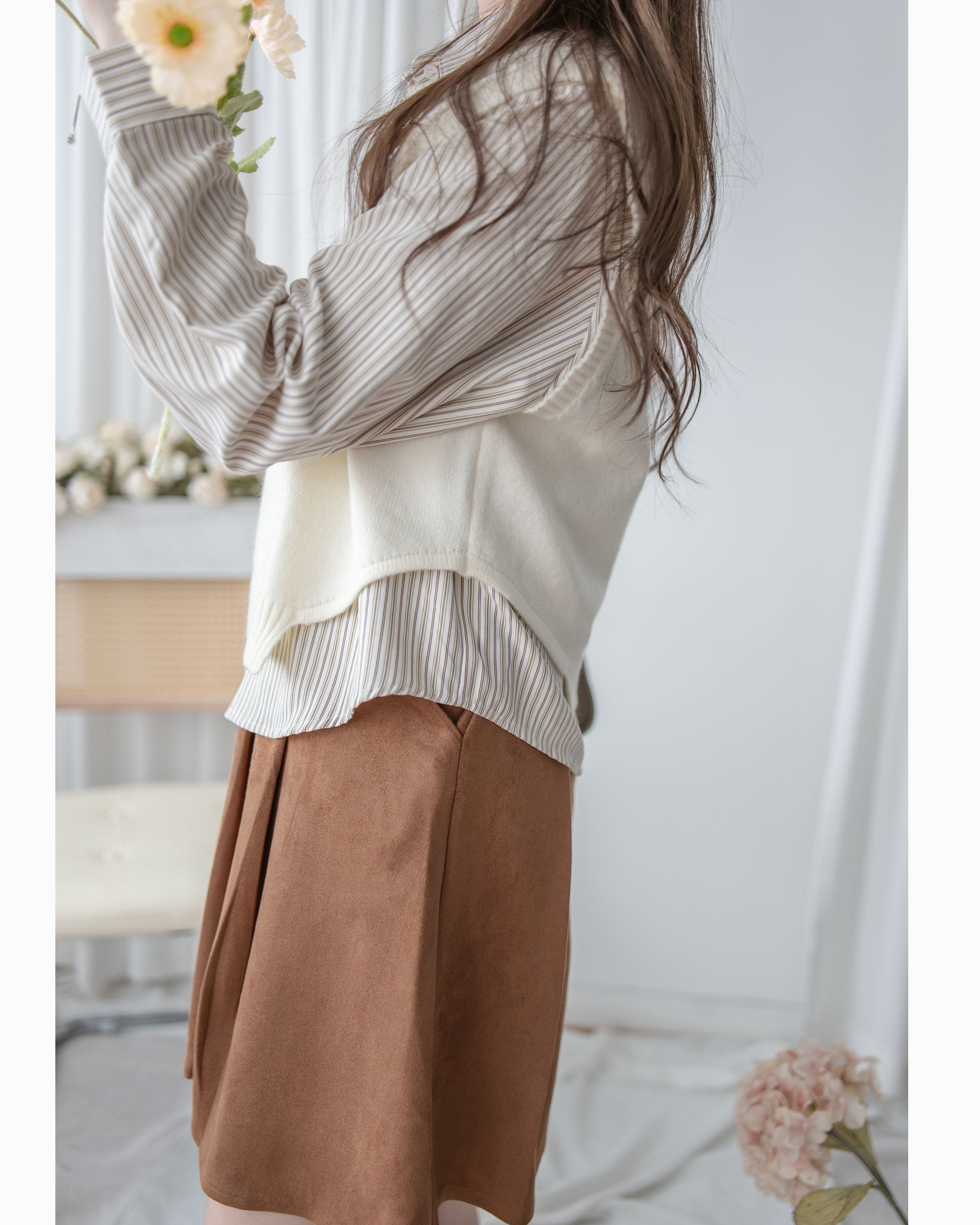 Stripe Shirt Set 不規則下擺針織背心條紋襯衫套裝/ SE9087