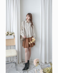 Stripe Shirt Set 不規則下擺針織背心條紋襯衫套裝/ SE9087