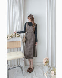 Check Set 格紋方領綁帶修腰連身裙套裝 / SE8100