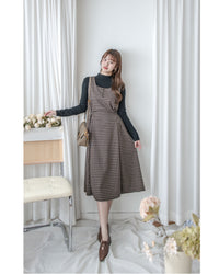 Check Set 格紋方領綁帶修腰連身裙套裝 / SE8100