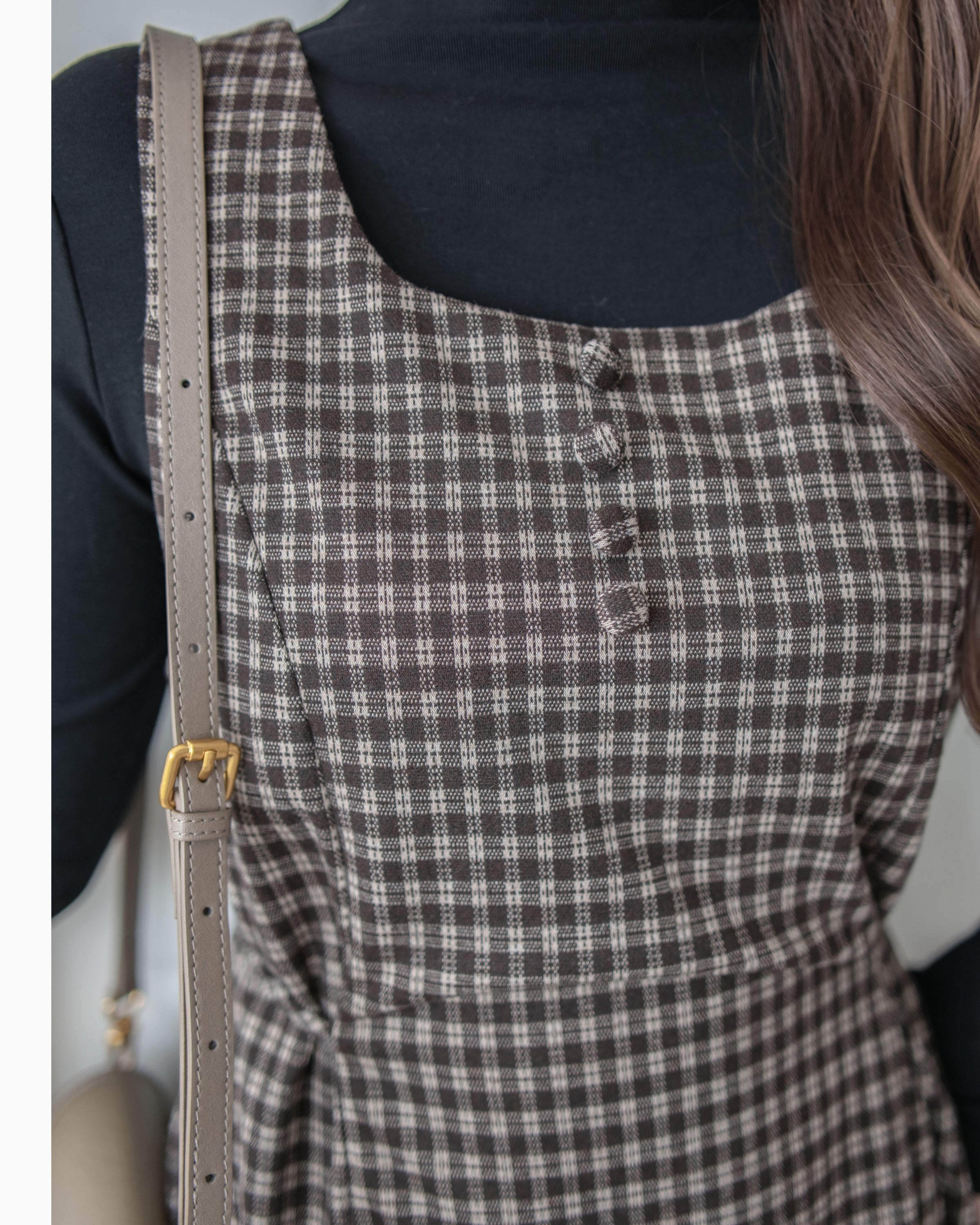 Check Set 格紋方領綁帶修腰連身裙套裝 / SE8100