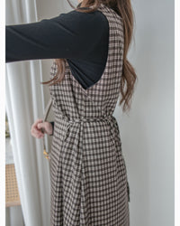 Check Set 格紋方領綁帶修腰連身裙套裝 / SE8100