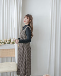 Check Set 格紋方領綁帶修腰連身裙套裝 / SE8100