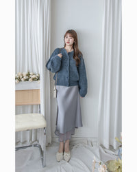 Champaign Skirt 香檳光澤拼紗彈性傘魚尾半裙 /SK8922